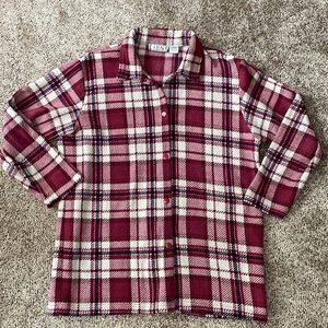 Ashly Brent Pink Red White Fleece Flannel Shirt Jacket Large